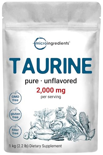 Micro Ingredients Taurine Powder Supplement 1 Kg 2000Mg Per Serving Unflavored 100 Pure Easily Absorbed Free Form Essential Amino Acids For Exercise Energy & Heart Support