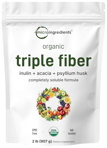 Micro Ingredients Organic Triple Fiber Powder 2Lb Natural Prebiotic To Support Digestive & Gut Health Soluble Easily Digestible Unflavored Vegan