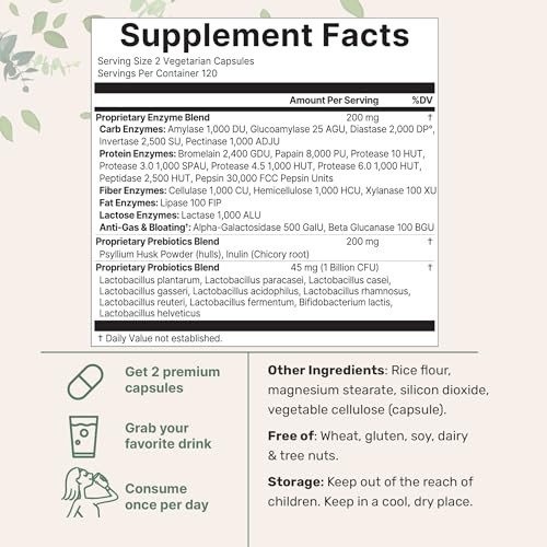 Micro Ingredients Super Enzymes With Prebiotics & Probiotics 240 Veggie Capsules Digestive Enzymes For Women & Men Probiotic Bromelain Psyllium Husk & More Immune & Gut Health Support