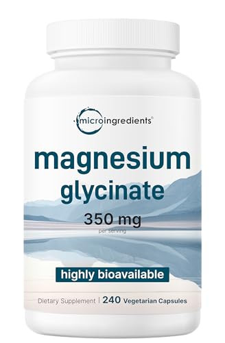 Micro Ingredients Magnesium Glycinate 350Mg Per Serving 240 Veggie Capsules Potent Elemental Form 100 Chelated Highly Bioavailable Healthy Muscle Bones & Mood Support Supplement Non-Gmo