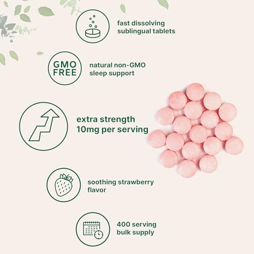 Micro Ingredients Melatonin 10Mg 400 Tablets Natural Strawberry Flavor Fast Dissolve No Drug Vegetarian Friendly Non-Gmo No Gluten Sugar Free