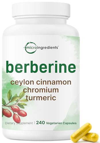 Micro Ingredients Berberine With Ceylon Cinnamon 240 Veggie Capsules High Absorption Berberine Hci Supplement Turmeric Root & Cinnamon Bark Extract Non-Gmo Gluten Free