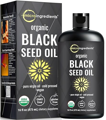 Micro Ingredients Black Seed Oil Organic Cold Pressed 16 Fl Oz Rich In Thymoquinone & Omega 3 6 9 Unrefined From Nigella Sativa Seeds Immune Hair & Skin Support Non-Gmo 3 Months Supply