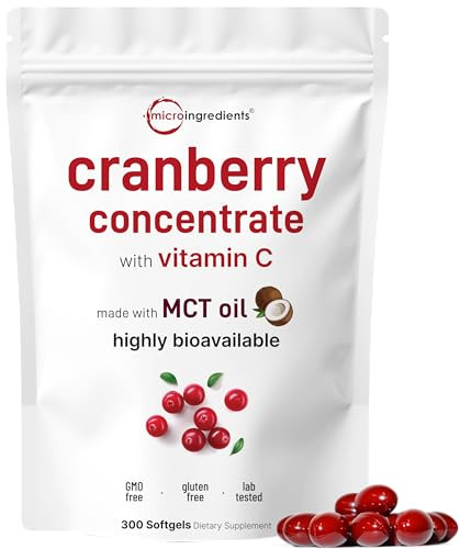 Micro Ingredients Cranberry Supplement For Women 300 Softgels With Vitamin C & Mct Oil Cranberry Pills For Women Support Urinary Tract Health