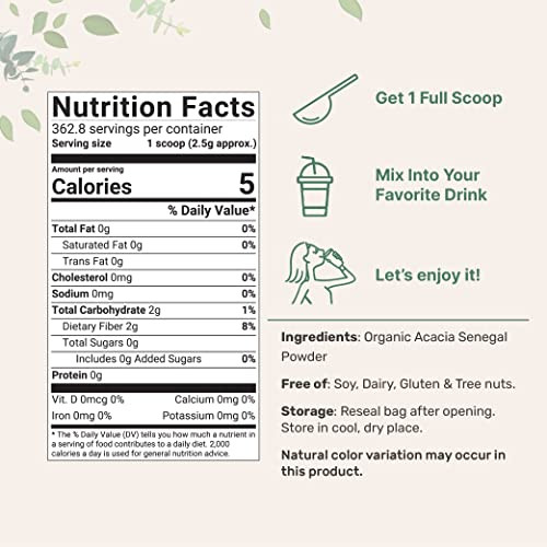 Micro Ingredients Organic Acacia Senegal Fiber Powder 2 Lb Instant Soluble Fiber Plant-Based Prebiotic For Gut & Digestive Health Non-Gmo Gluten-Free Vegan