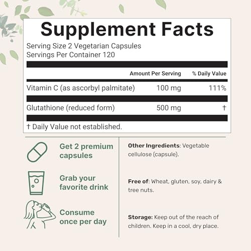 glutathione 500mg vitamin c Micro Ingredients Glutathione 500Mg With 100Mg Vitamin C Supplement 240  Veggie Capsules Reduced Glutathione Fat Soluble