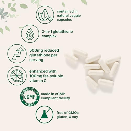 glutathione soluble in Micro Ingredients Glutathione 500Mg With 100Mg Vitamin C Supplement 240  Veggie Capsules Reduced Glutathione Fat Soluble