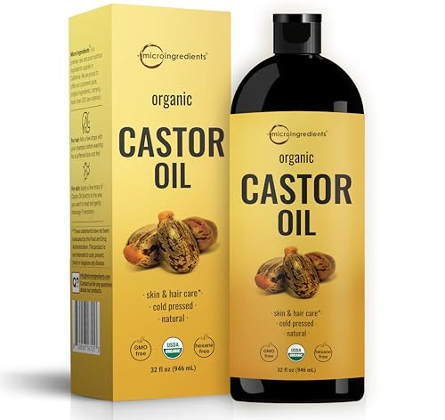 Micro Ingredients Cold-Pressed Organic Castor Oil 32 Fl Oz 100 Pure Unrefined & Hexane-Free Organic Carrier Oil For Hair Skin Eyelashes & Face Sourced In India Usda Certified Non-Gmo
