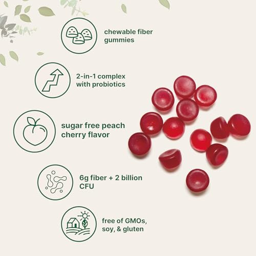 Micro Ingredients Fiber Gummies With Probiotics 120 Count 6G Per Serving 2 Billion Cfu Sugar Free Peach Cherry Flavor High Fiber Supplement For Women & Men Non-Gmo Gluten Free