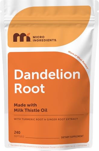 Micro Ingredients Dandelion Root Extract (Taraxacum Officinale) 1000Mg Per Serving 240 Softgels 3-In-1 Herbal Blend With Turmeric & Ginger Extract Made With Milk Thistle Oil Non-Gmo