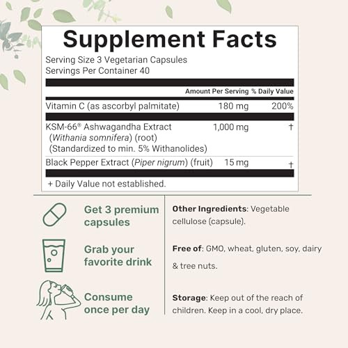 Micro Ingredients Ksm-66 Ashwagandha 1000Mg Per Serving 120 Veggie Capsules With Black Pepper For Better Absorption & Fat Soluble Vitamin C Potent Root Extract Stress Relaxation & Sleep Support Filler Free