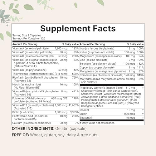 Micro Ingredients Pure Methylated Multivitamin For Women 240 Capsules 32-In-1 Formula With Vitamin B C D Iron Methylfolate & More Supports Women 'S Daily Wellness Filler Free Non-Gmo