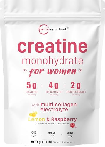 Micro Ingredients Creatine Electrolytes Multi Collagen For Women 5000Mg Micronized Creatine Monohydrate Powder Complex Creatine Hydration Drink Mix Lemon Raspberry Sugar-Free Non-Gmo
