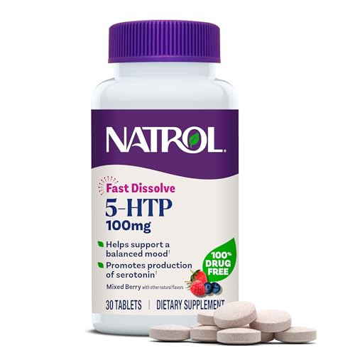 Natrol 5-Htp 100 Mg Fast Dissolve Supplement Supports A Balanced Mood Serotonin Production And General Well-Being 30 Mixed Berry Tablets Up To A 30 Day Supply