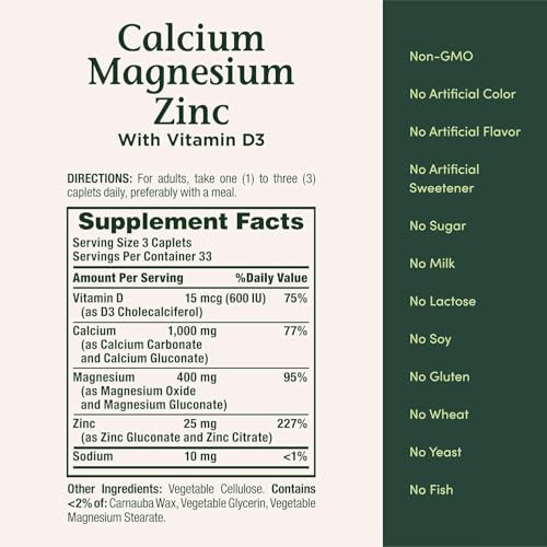 Nature'S Bounty Nb Vit Cal/Mag/Zinc Size 100S Nature'S Bounty Calcium-Magnesium-Zinc Caplets 100 Count