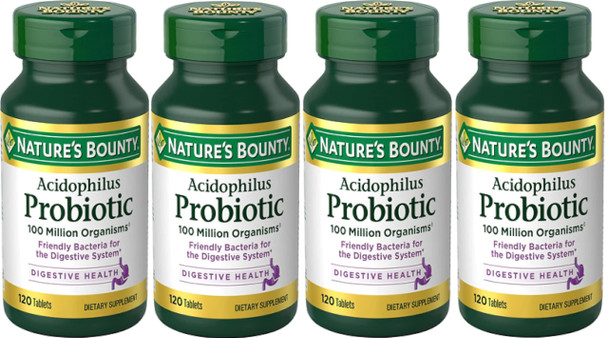 Nature'S Bounty Probiotics Dietary Supplement Supports Digestive And Intestinal Health Probiotic Acidophilus 120 Tablets Pack Of 4