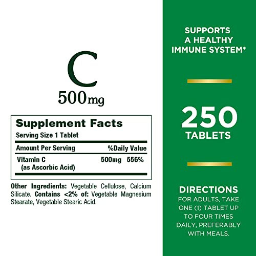 Nature'S Bounty Vitamin C 500MgSupports A Healthy Immune SystemDaily Vitamin Supplement250 Vegetarian Tablets(Pack Of 2)