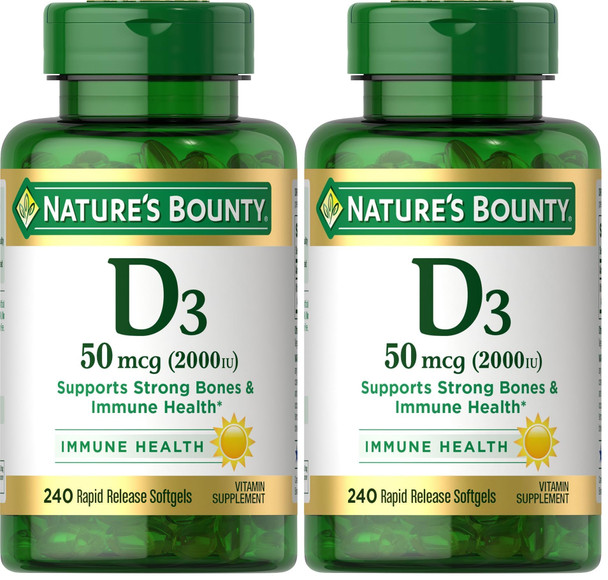 Nature'S Bounty Vitamin D3 2000 Iu Immune And Bone Support Vitamin Supplement 1 Per Day 240 Rapid Release Softgels (Pack Of 2)