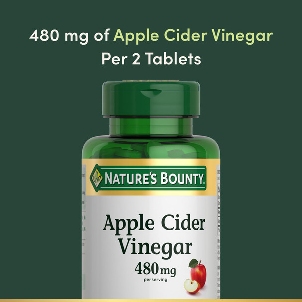 Nature'S Bounty Apple Cider Vinegar 480Mg Pills Vegetarian Supplement Plant Based 200 Tablets