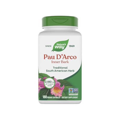 Nature'S Way Pau D'Arco Inner Bark Traditional South American Herb 2180 Mg Per 4-Capsule Serving Non-Gmo Project Verified 180 Capsules (Packaging May Vary)