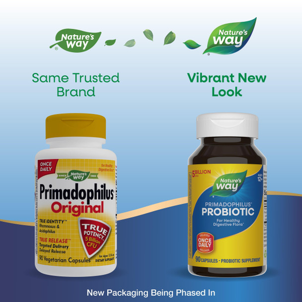 Nature'S Way Primadophilus Probiotic Healthy Digestive Flora 5 Billion Cfu Per Serving Keep Refrigerated 90 Capsules (Packaging May Vary)