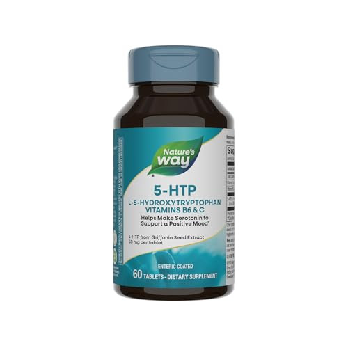 Nature'S Way 5-Htp L-5-Hydroxytryptophan Helps Make Serotonin To Promote A Positive Outlook Vitamin B6 Vitamin C Griffonia Bean Extract 60 Tablets (Packaging May Vary)