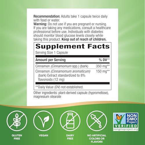 Nature'S Way Cinnamon Premium Extract Supports Carbohydrate Metabolism Non-Gmo Project Verified Standardized To 8 Flavonoids 60 Vegan Capsules (Packaging May Vary) 2 Pack