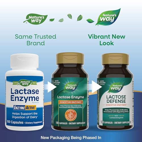 Nature'S Way Lactose Defense Digestive Enzymes Supports The Digestion Of Dairy 690 Mg Lactase Per 3-Capsule Serving 100 Capsules (Packaging May Vary)