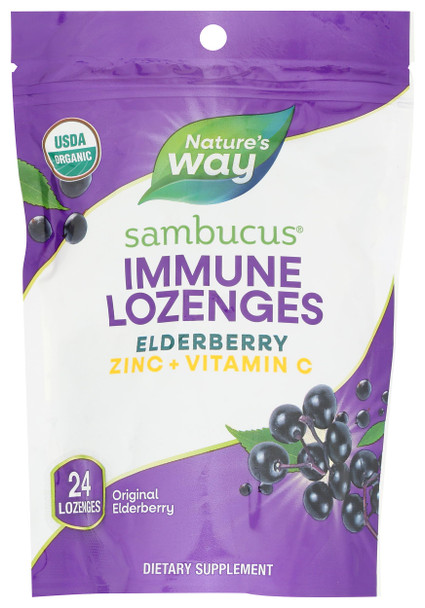 Nature'S Way Sambucus Organic Zinc Lozenges Elderberry And Zinc Lozenges With Vitamin C Certified Organic Berry Flavored 24 Lozenges