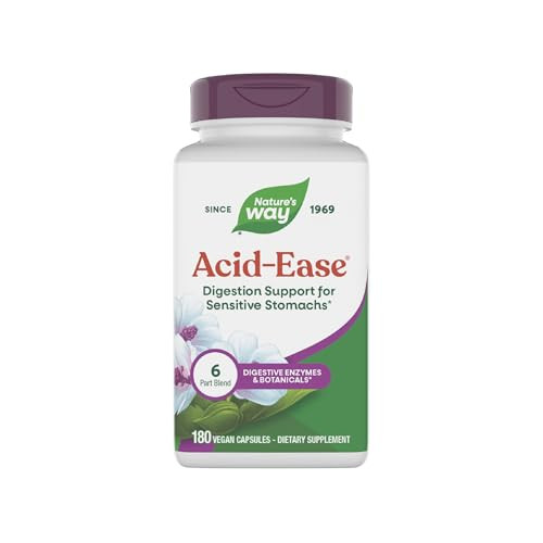 Nature'S Way Acid Ease Digestive Support Supplement For Sensitive Stomachs Marshmallow Root Extract Slippery Elm Bark Digestive Enzymes 180 Vegan Capsules (Packaging May Vary)