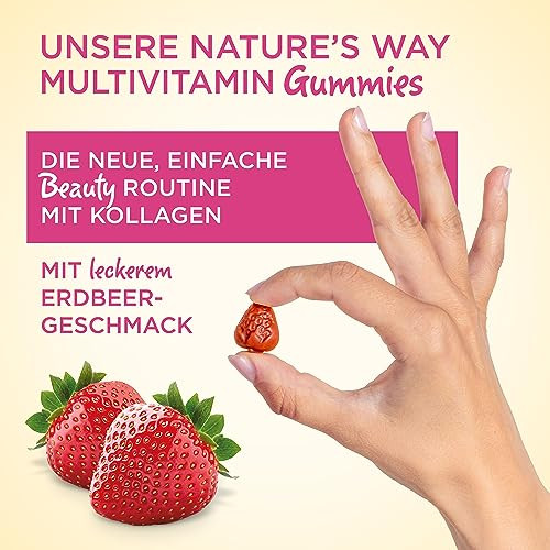 Nature'S Way Alive Hair Skin & Nails Premium Gummies Beauty Formula With Collagen Biotin Vitamins C & E Strawberry Flavored 60 Gummies