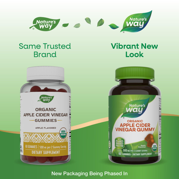 Nature'S Way Organic Apple Cider Vinegar Gummies 500 Mg Organic Apple Cider Vinegar Per 2-Gummy Serving Apple Flavored 60 Gummies (Packaging May Vary)