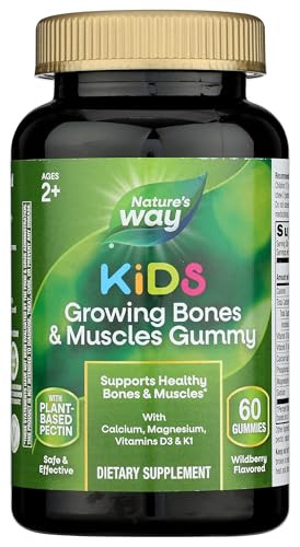 Nature'S Way Kids Growing Bones & Muscles Gummy Supports Healthy Bones & Muscles Calcium Magnesium Vitamins D3 & K1 Ages 2 Wildberry 60 Gummies
