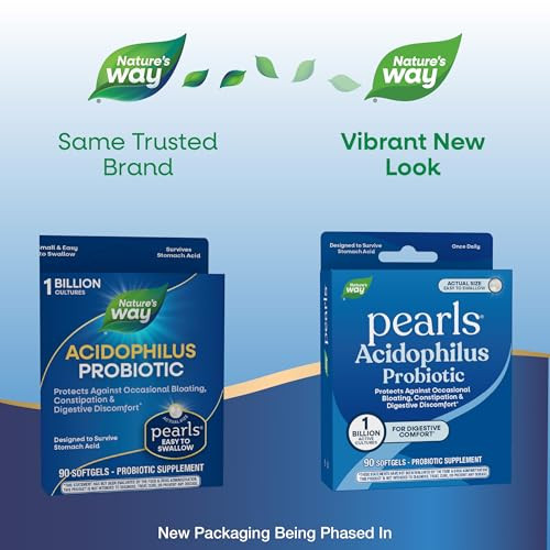 Nature'S Way Probiotic Pearls Acidophilus Supports Digestive Balance & Gut Health Reduce Occasional Constipation And Bloating 1 Billion Cultures 90 Softgels