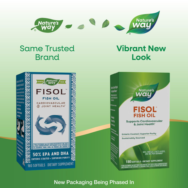Nature'S Way Fisol Fish Oil Enteric Coated Supports Cardiovascular And Joint Health Mega Potency Omega-3S 180 Softgels (Packaging May Vary)