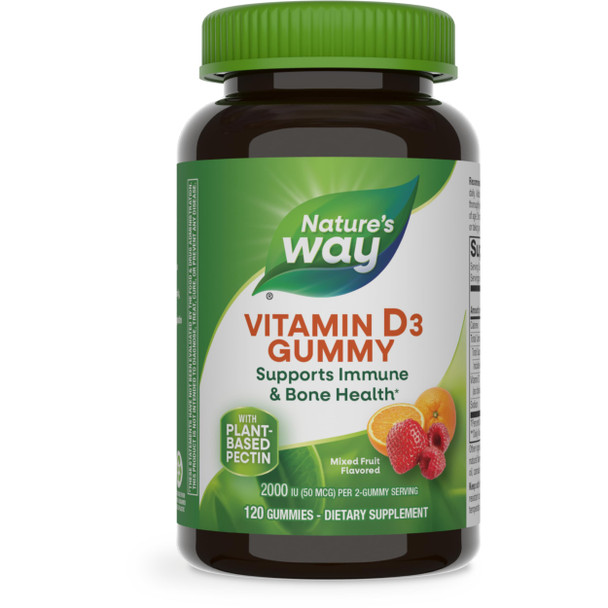 Nature'S Way Vitamin D3 Gummies Supports Immune And Bone Health 2000 Iu (50 Mcg) Per 2-Gummy Serving Vitamin D3 2000Iu Per 2 Gummies Mixed Fruit Flavored 120 Count