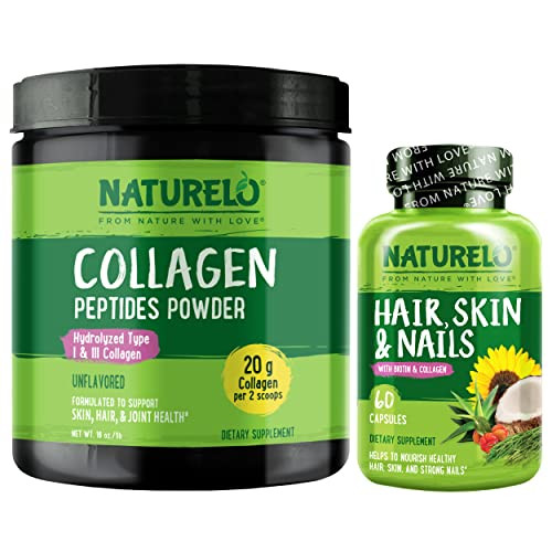 Naturelo Hair Skin And Nails Multivitamin 60 Count Collagen Peptide Powder 45 Servings