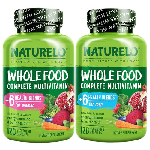 Naturelo Whole Food Multivitamin For Women - 120 Capsules And Whole Food Multivitamin For Men 120 Capsules Bundle
