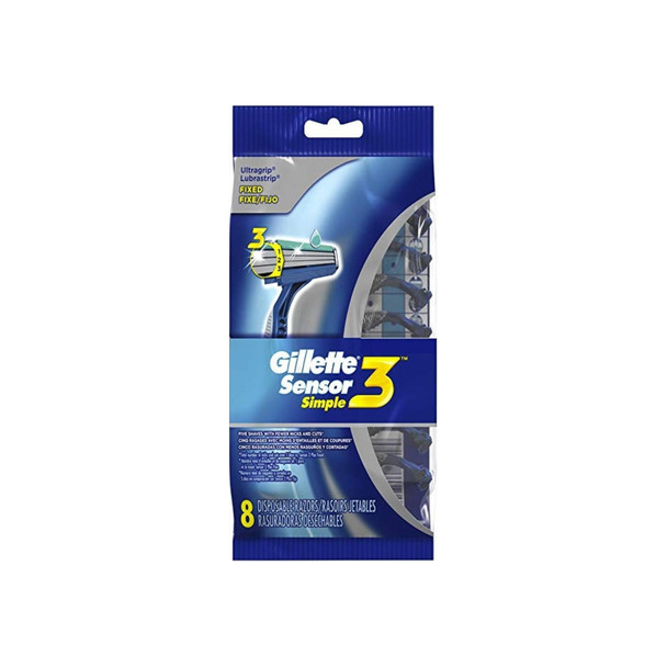 Gillette Sensor3 Simple Men's Disposable Razors, 8 ea