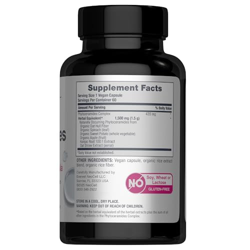 Neocell Phytoceramide Complex Supplement 60 Capsules Advanced Formula Vegan Plant Derived Ceramides