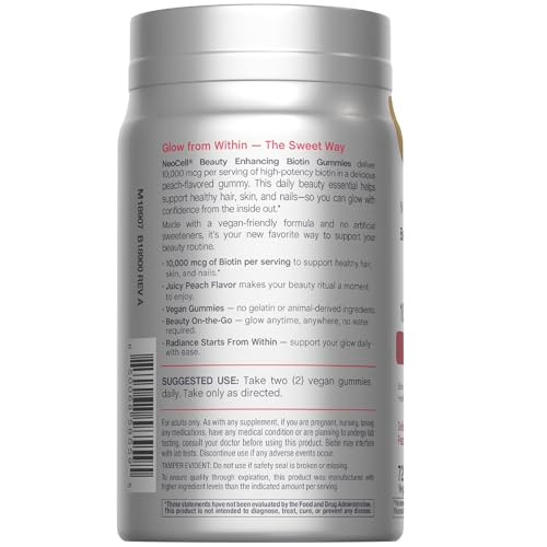 Neocell Biotin 10000Mcg Gummies 72 Count Beauty Enhancing Supplement Hair Skin And Nails Peach Flavor