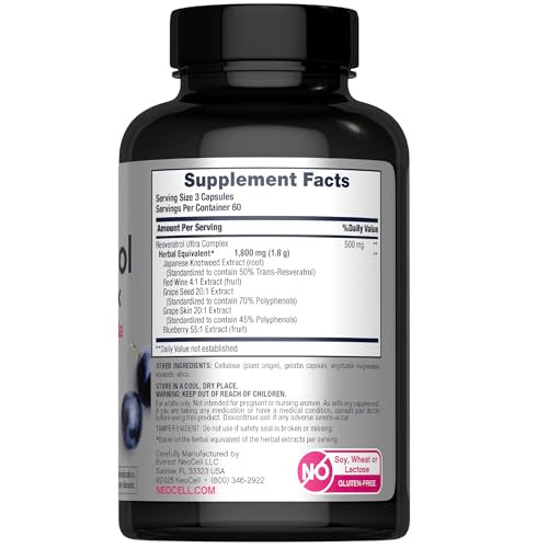 Neocell Resveratrol Supplement 180 Capsules Trans Resveratrol Complex Extra Strength With Grape And Red Wine Extract