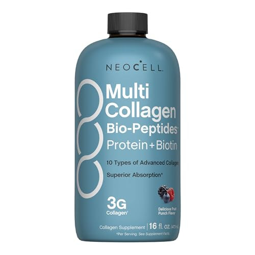 Neocell Liquid Multi Collagen Peptides 16 Fl Oz Protein Plus Biotin 10 Types Of Advanced Collagen Superior Absorption Fruit Punch Flavor For Women And Men
