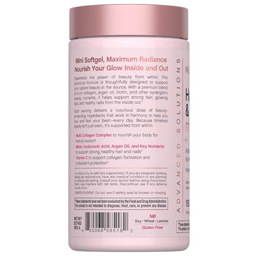 Neocell Hair Skin And Nails Vitamins With Collagen 150 Softgels Advanced Bio-Peptides With Keratin & Hyaluronic Acid Beauty Complex Supplement