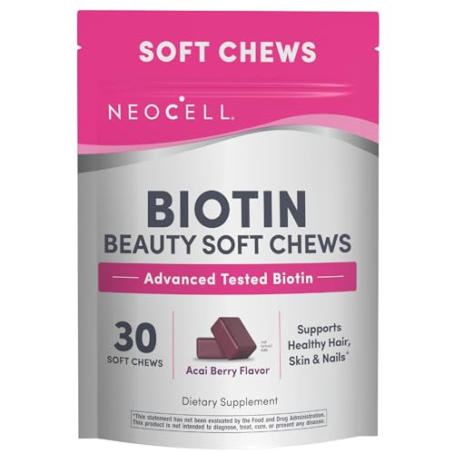 Neocell Biotin Beauty Soft Chews 30 Chewables 10000Mcg Hair Skin & Nails Acai Berry Flavor