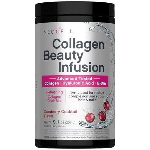 Neocell Collagen Peptides Powder 9.1 Oz Grass Fed Bovine With Biotin And Hyaluronic Acid Cranberry Cocktail Flavored Beauty Infusion Drink Mix Hair Skin & Nails