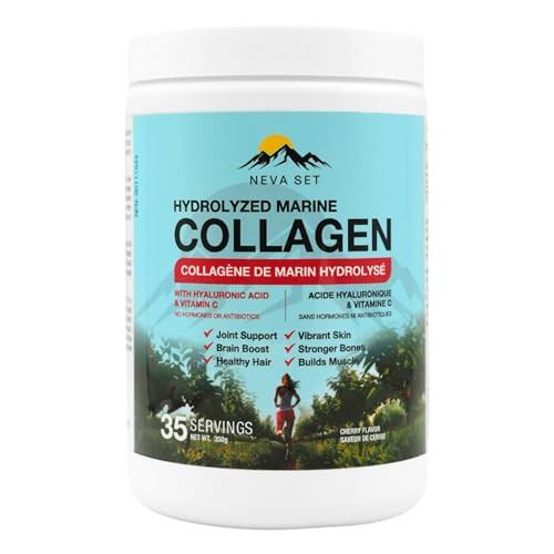 Neva Set Hydrolyzed Marine Collagen With Hyaluronic Acid & Vitamin C 350G/70 Scoops From Nevaset With Delicious Natural Cherry Flavour. Supports Joints Hair Skin Bones Muscles And Cognitive Function
