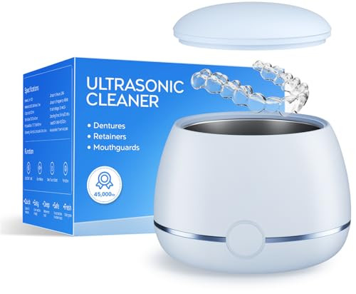 Nicwell Dental Ultrasonic Retainer Cleaner Machine Nicwell 200Ml Dental Cleaning Pod For Denture Mouth Guard Night Guard Braces Tray Aligner 45Khz Cleaner With Protection Design & Digital Timer