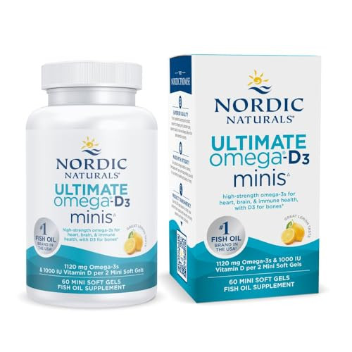 Nordic Naturals Ultimate Omega Mini D3 Lemon Flavor - 60 Mini Soft Gels - 1120 Mg Omega-3 1000 Iu Vitamin D3 - Epa & Dha - Promotes Brain & Heart Health 30 Servings