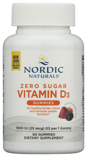 Nordic Naturals Zero Sugar Vitamin D3 Gummies Wild Berry - 60 Gummies - 1000 Iu Vitamin D3 - Great Taste - Healthy Bones Mood & Immune System Function - Non-Gmo 60 Servings